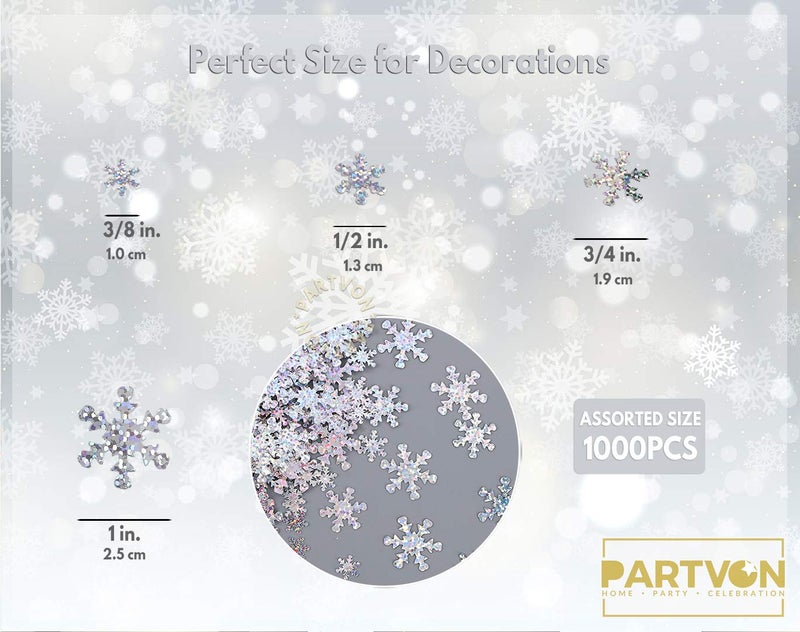 PARTVON Christmas Snowflake Confetti Decoration- 1500pcs | Snowflakes Frozen Party Confetti | Winter Wonderland Birthday Baby Shower Wedding Sequins Christmas Party Sprinkles Confetti Decorations (Silver) - Image 2